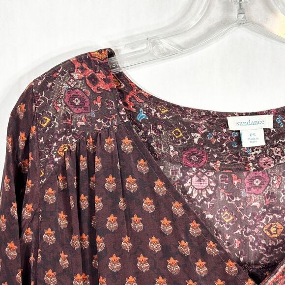 Sundance Small Petite Dress Maroon‎ Boho Shift Silky Satin Pearl Buttons 1624 - Picture 5 of 14